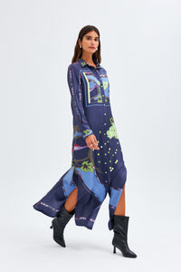 Zeugma Silk Long Shirt Dress - A Bird Eating Grape