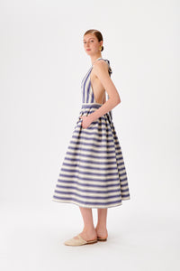 Backless Navy-Ecru Striped Kutnu Dress
