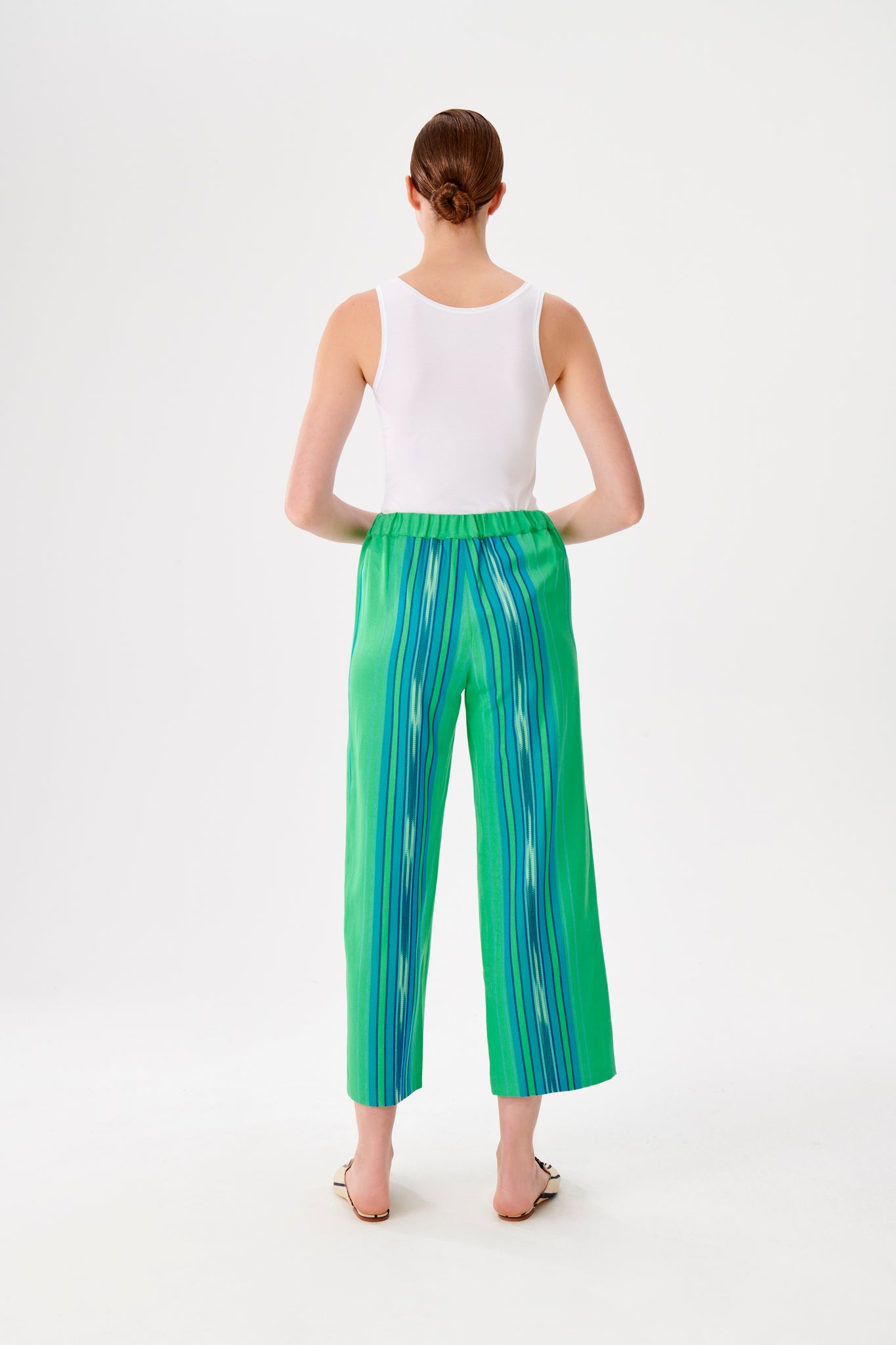 Elastic Waist Detailed Green-Blue Kutnu Pants