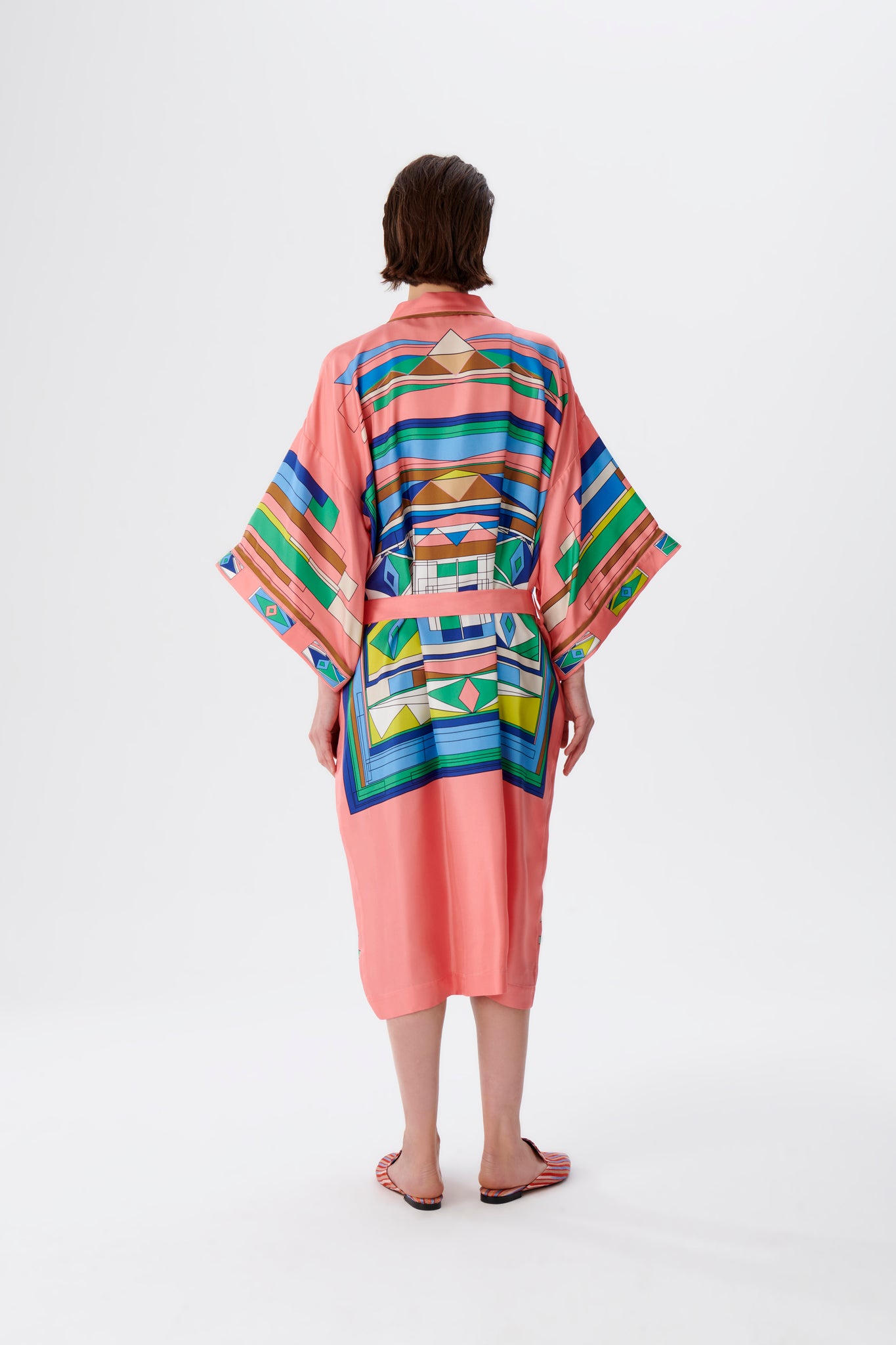 Zeugma Geometric Pattern Silk Long Kimono