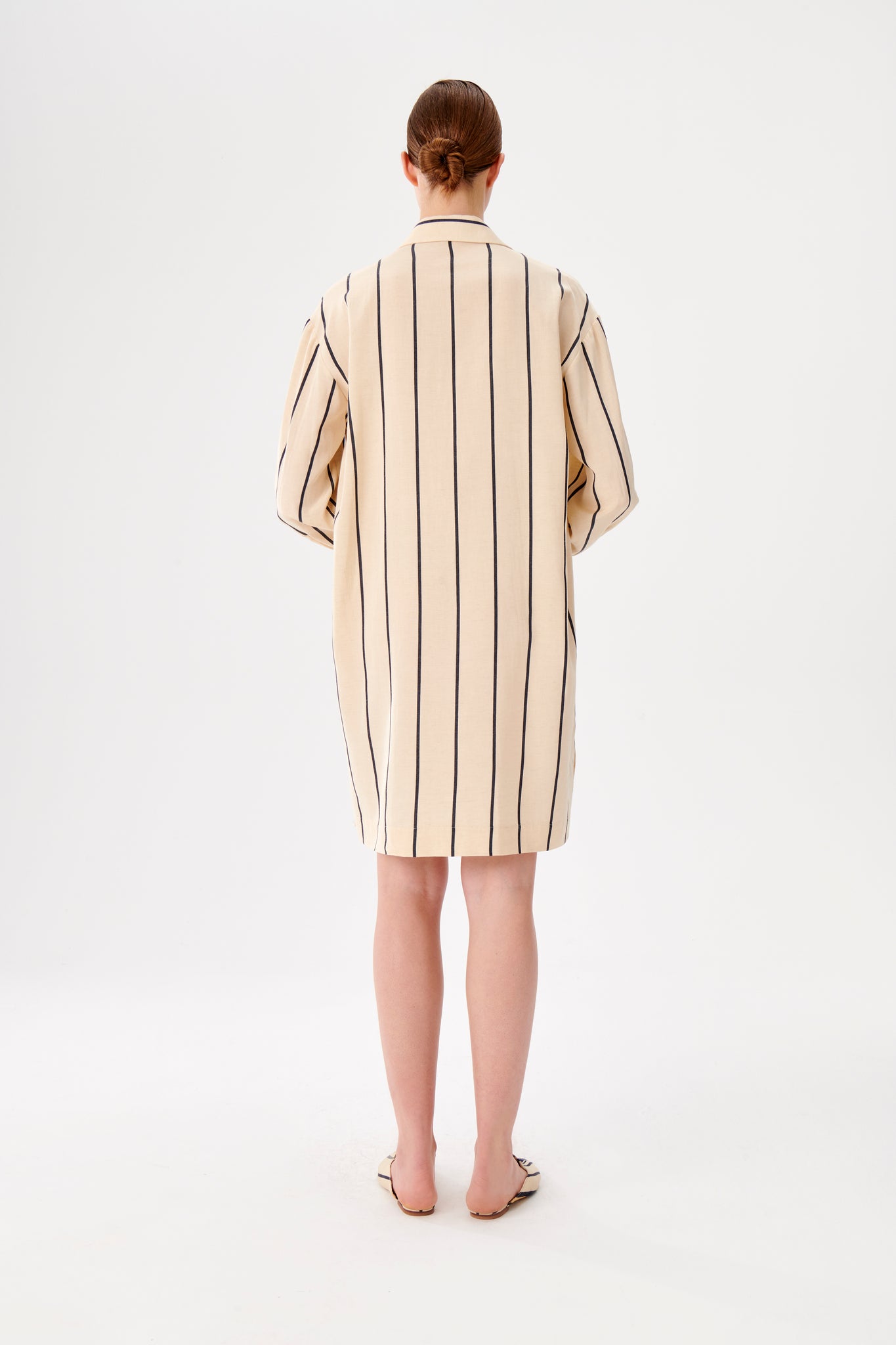Long Sleeve Cream-Navy Striped Kutnu Shirt Dress