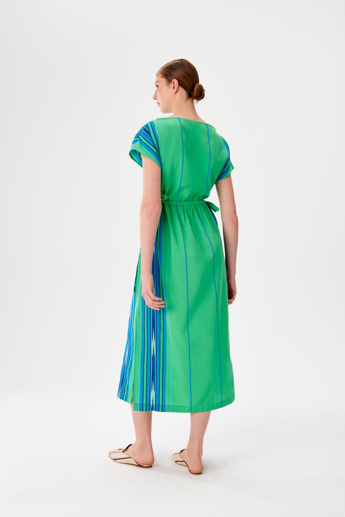 Smocked Waist Detailed Green-Blue Kutnu Dress