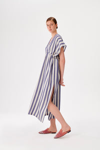 Navy-Ecru Striped Kutnu Maxi Kimono Dress