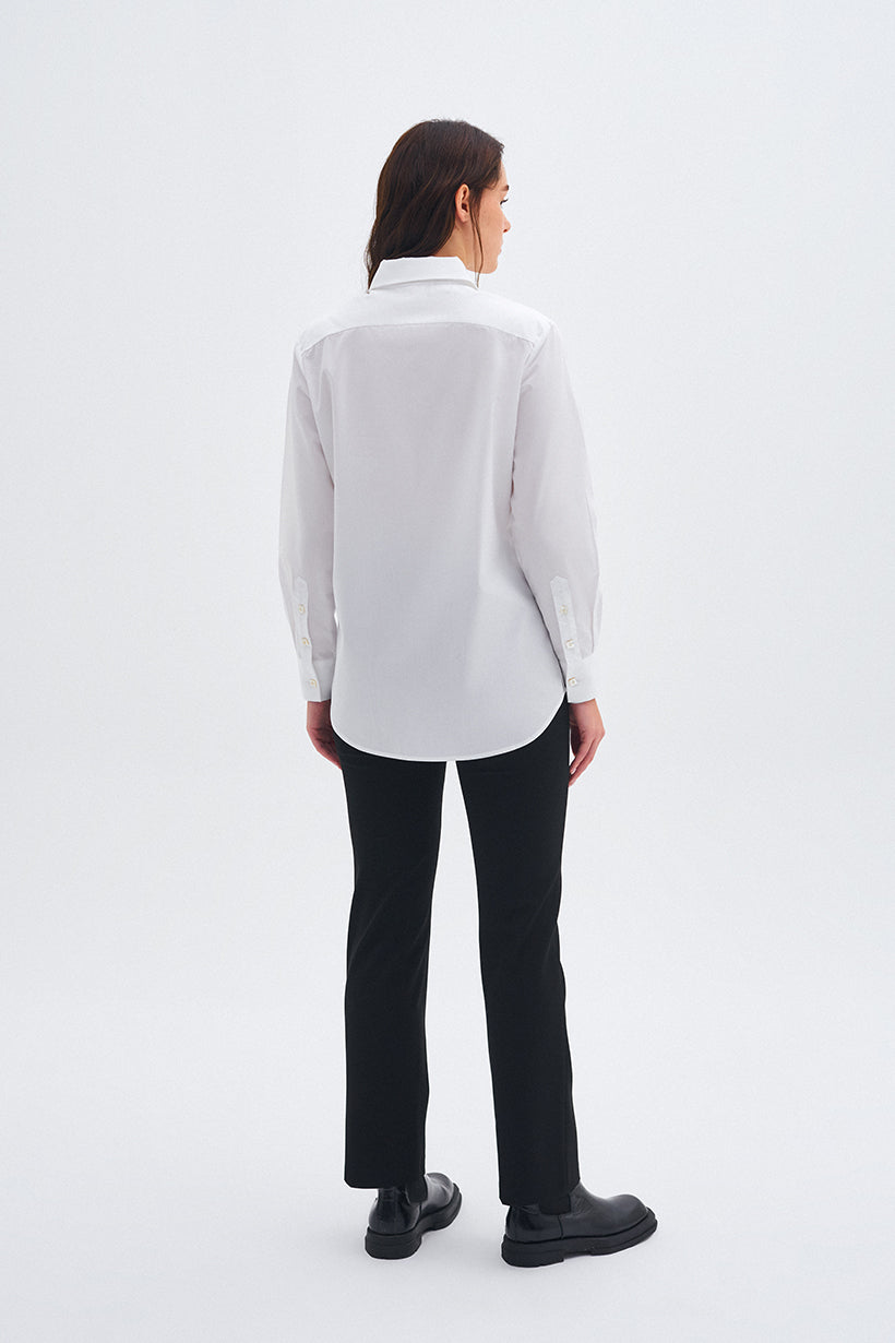 Long Collar White Poplin Shirt