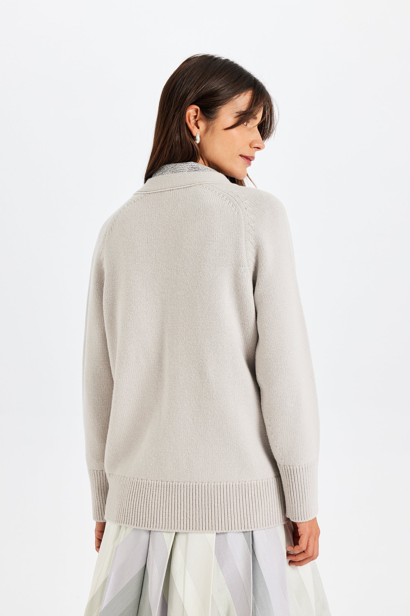 Stone-Embroidered Gray Knit Jacket