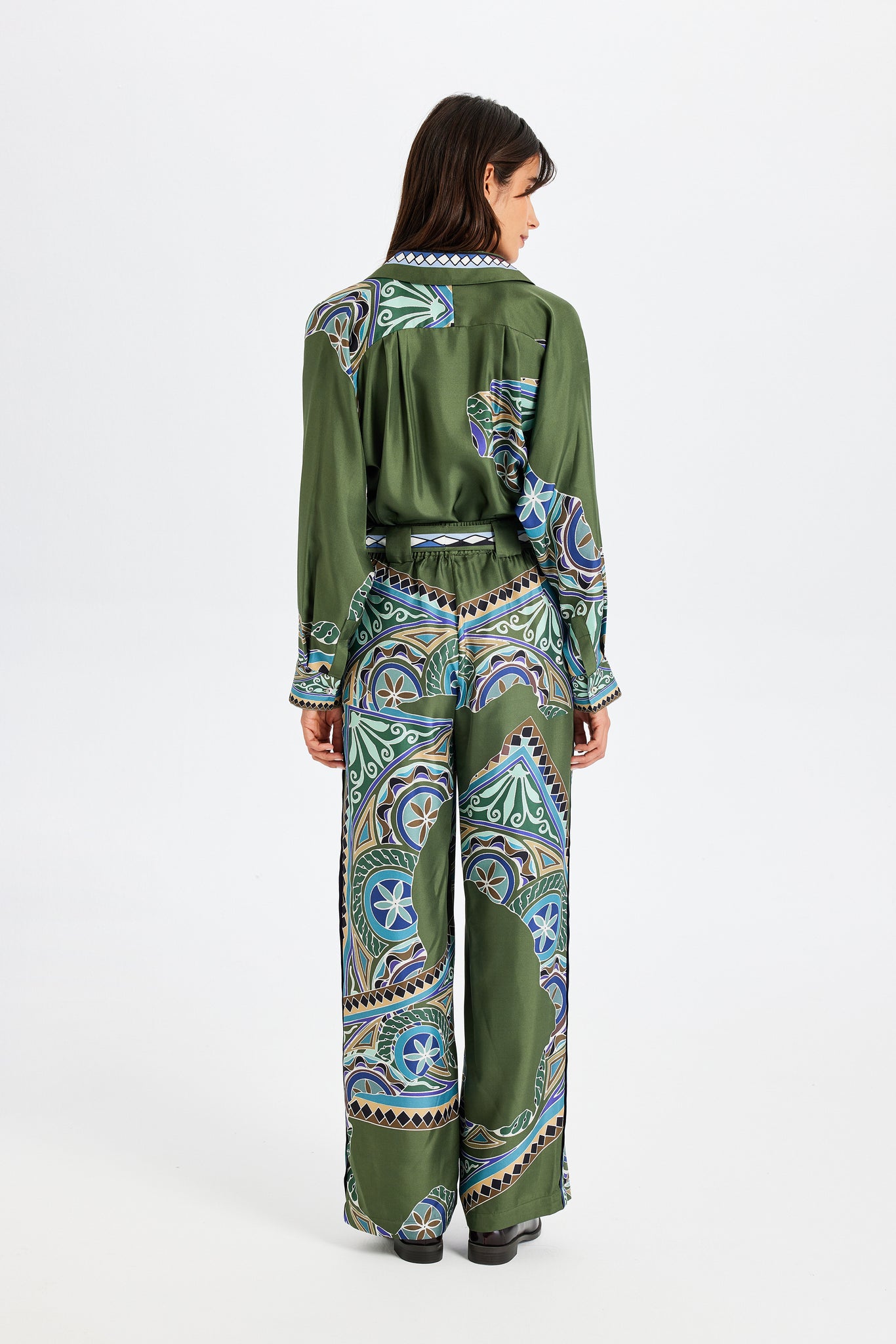 Zeugma Belted Green and Turquoise Silk Pants