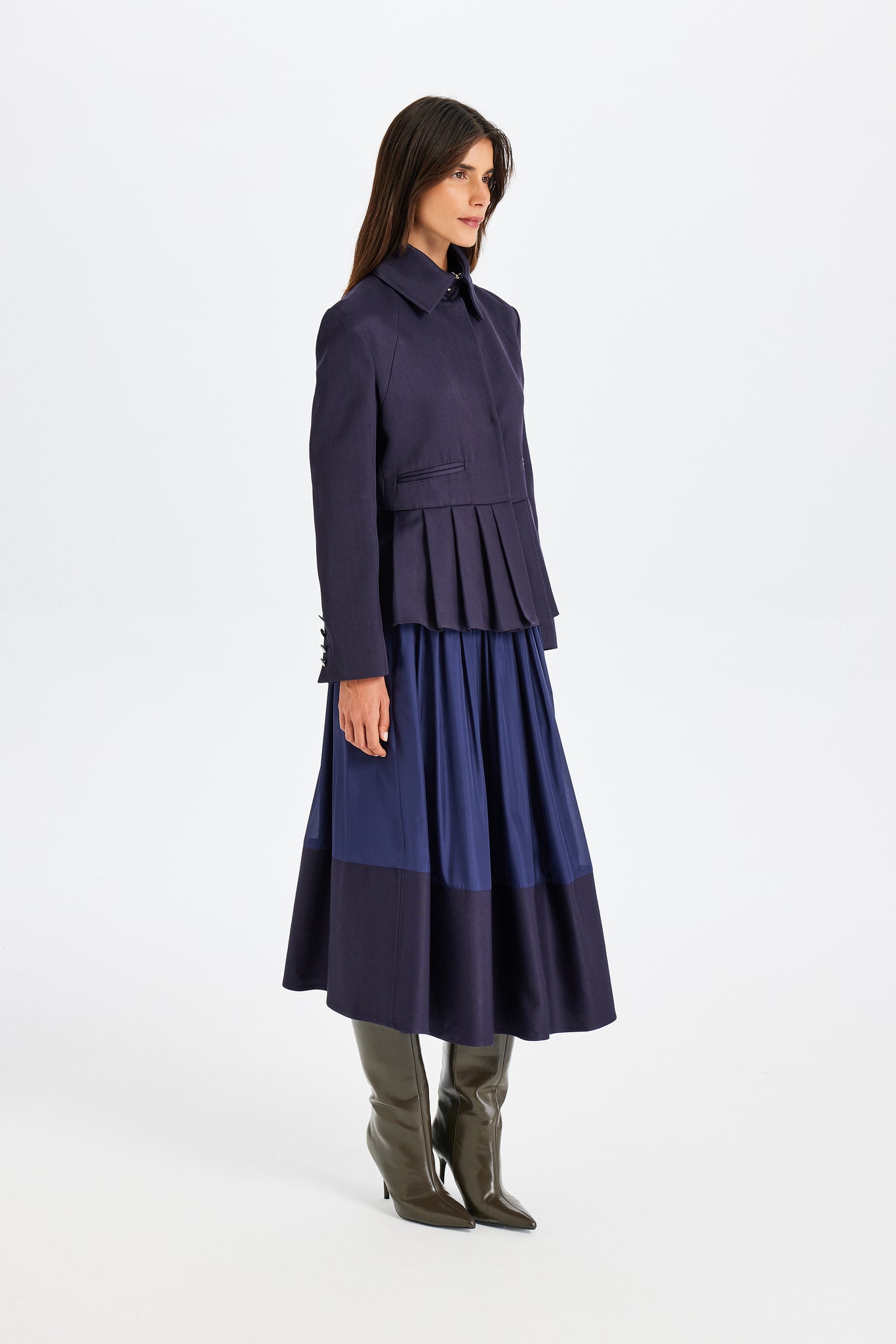 Kutnu Pile-Detailed Navy Blue Jacket