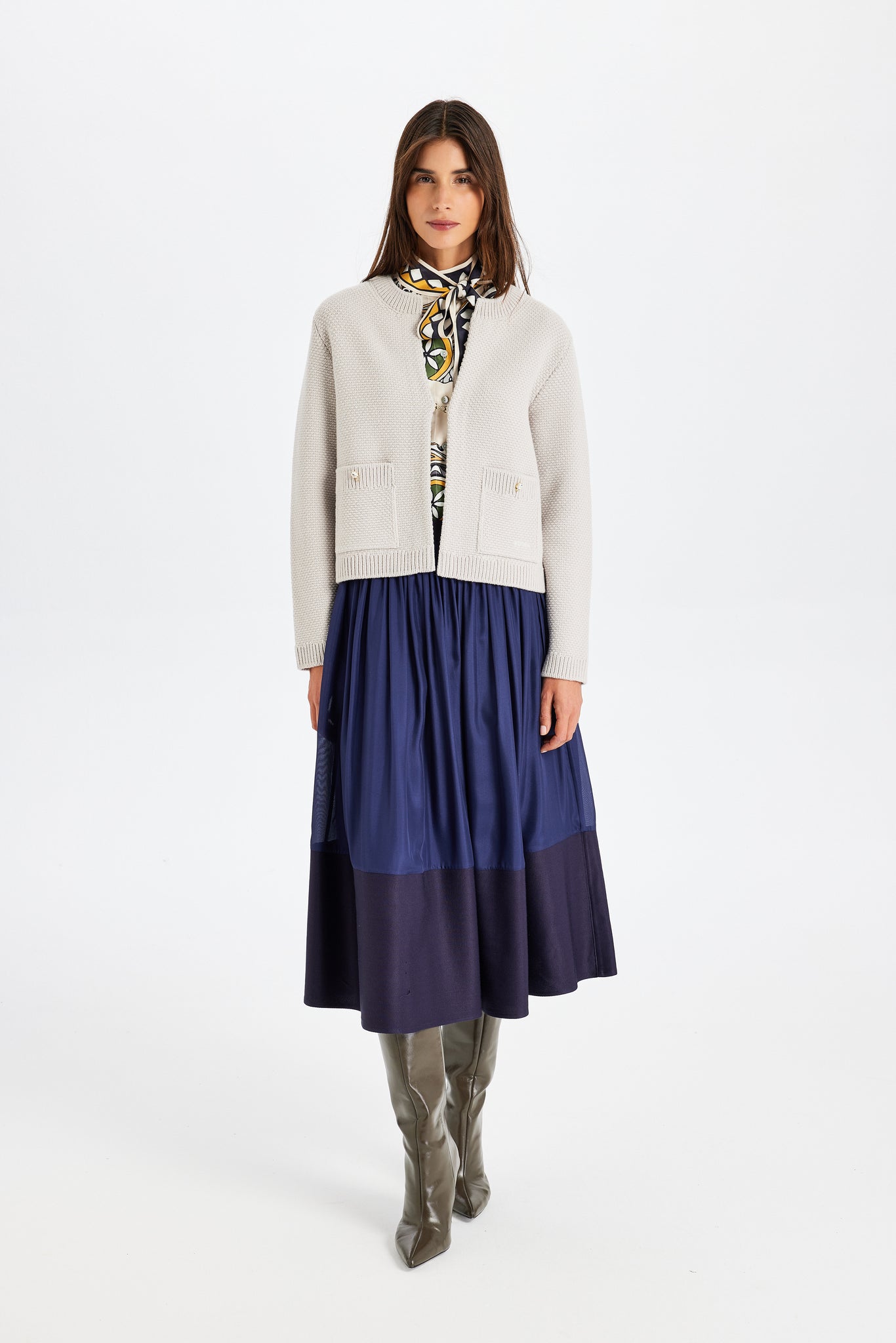 Stone-Embroidered Gray Knit Jacket