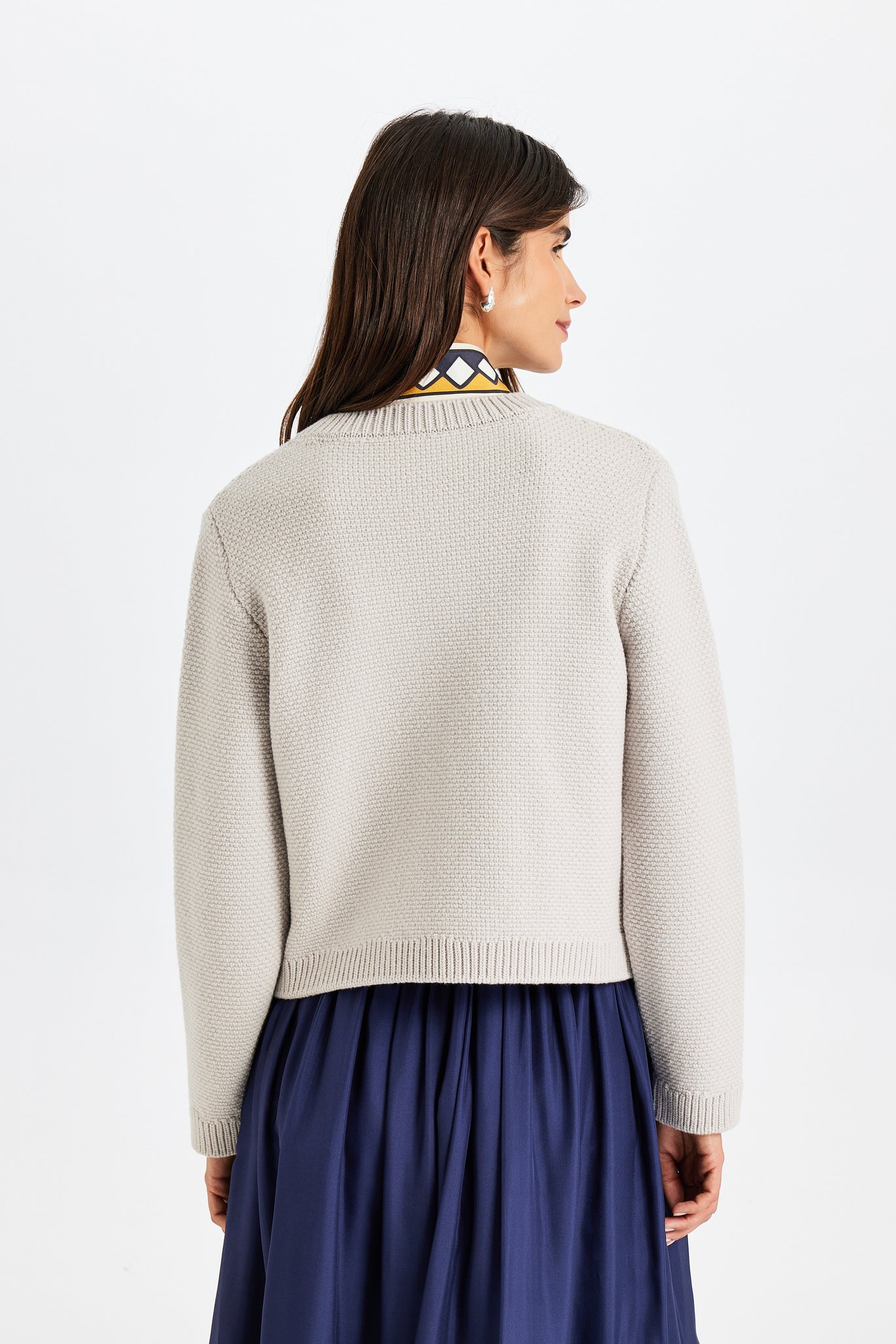 Stone-Embroidered Gray Knit Jacket
