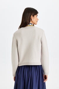 Stone-Embroidered Gray Knit Jacket