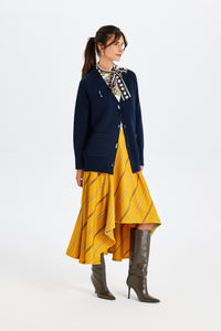 Stone-Embroidered Navy Blue Knit Jacket
