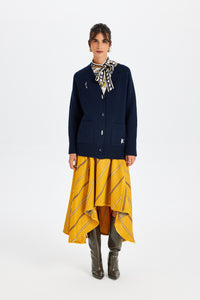 Stone-Embroidered Navy Blue Knit Jacket