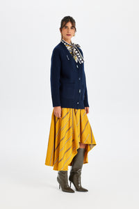Stone-Embroidered Navy Blue Knit Jacket