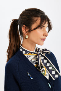 Stone-Embroidered Navy Blue Knit Jacket