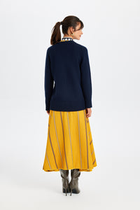Stone-Embroidered Navy Blue Knit Jacket