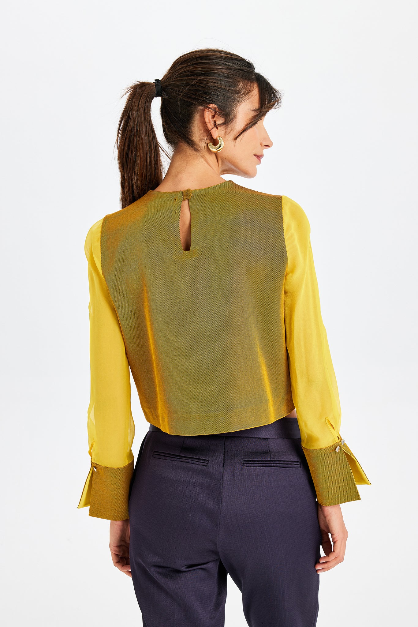 Silk Sleeve Detailed Kutnu Square Blouse