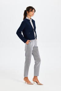 Stone-Embroidered Navy Knit Jacket