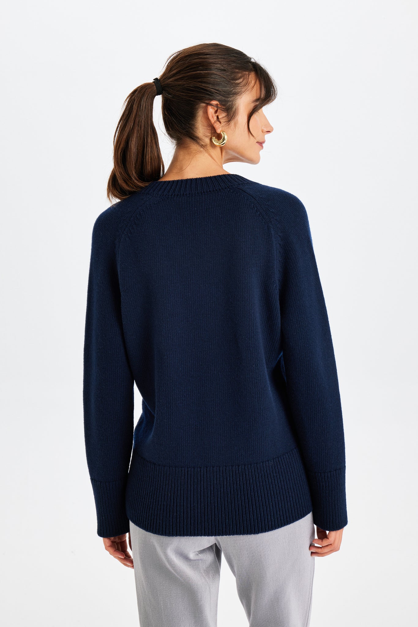 Stone-Embroidered Navy Blue Knit Jacket