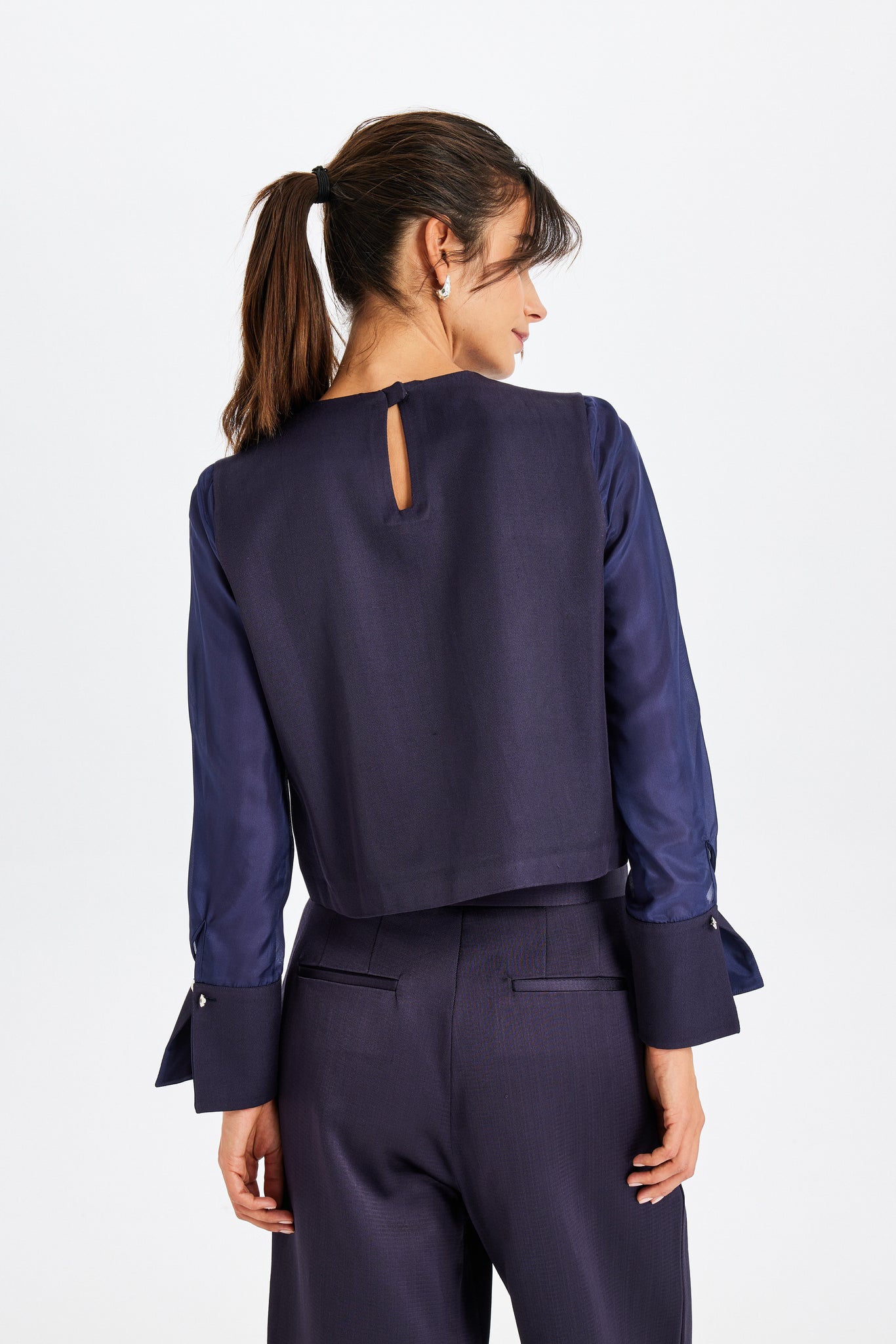 Silk Sleeve Detailed Kutnu Square Blouse