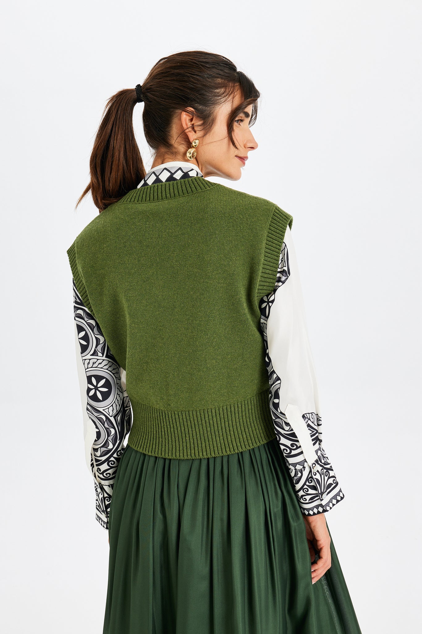 V-Neck Green Knit Vest