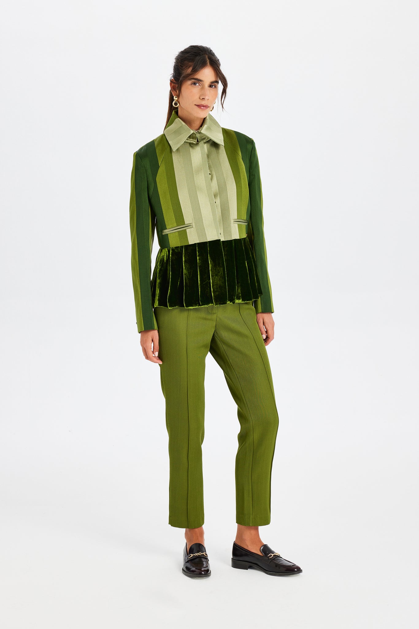 Velvet Pile-Detailed Green Kutnu Jacket