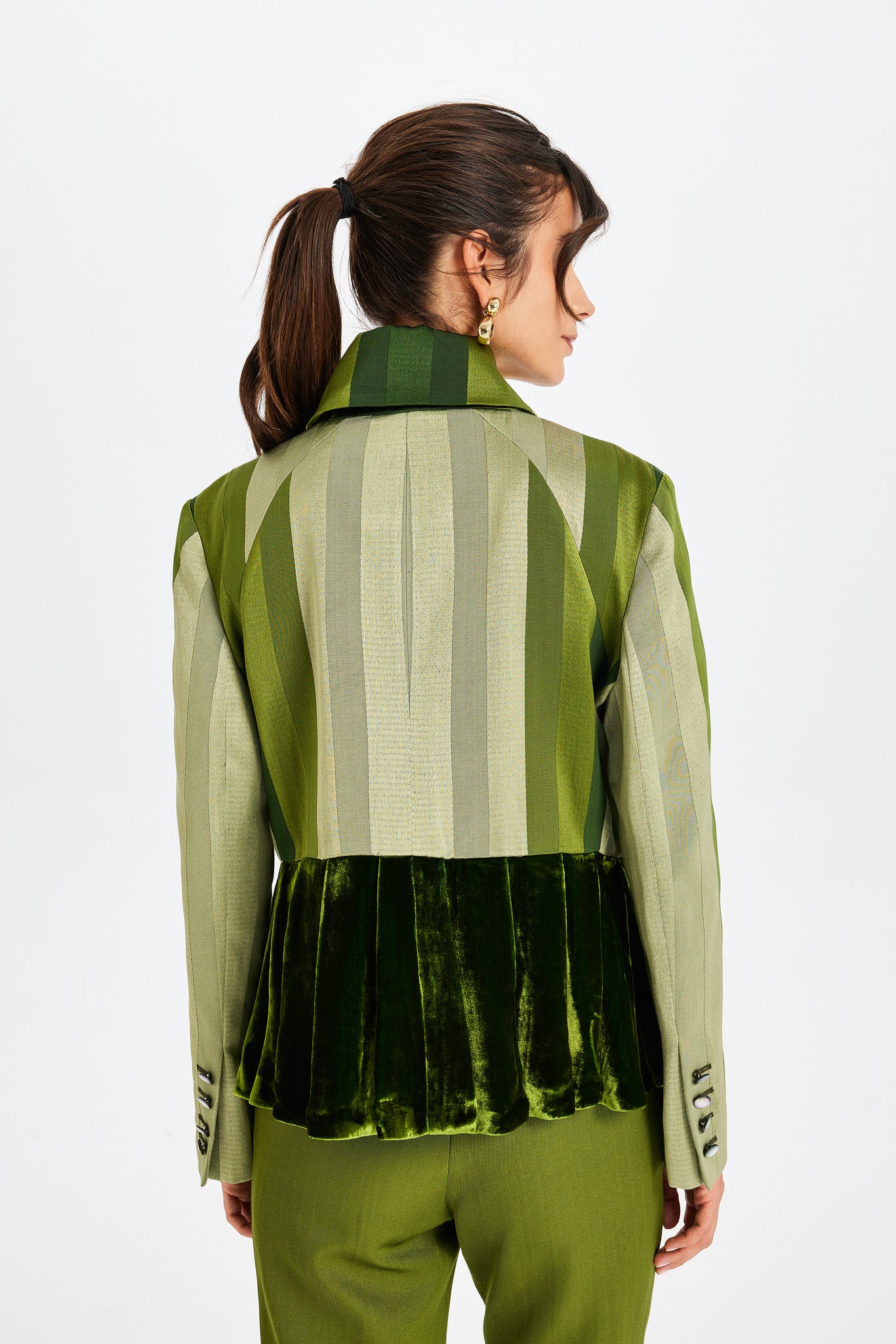 Velvet Pile-Detailed Green Kutnu Jacket