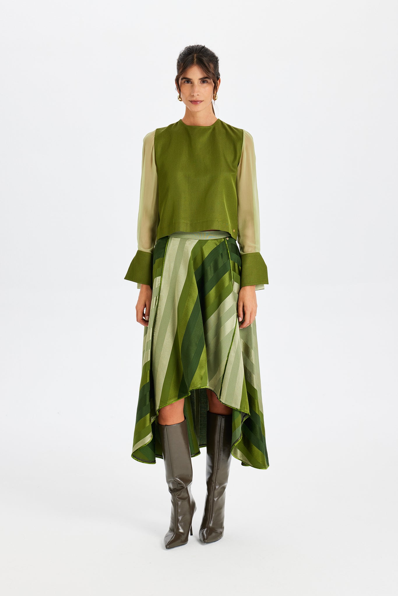 Silk Sleeve Detailed Kutnu Square Blouse