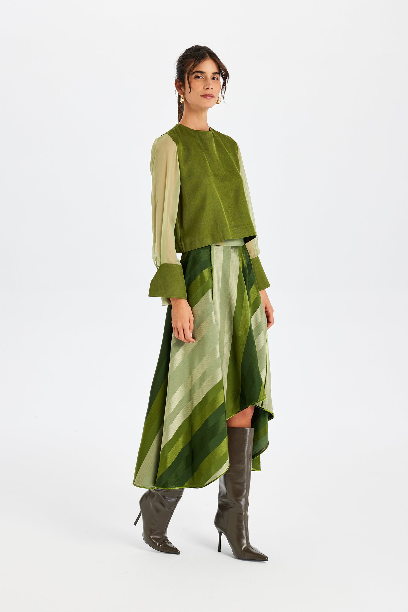 Silk Sleeve Detailed Kutnu Square Blouse