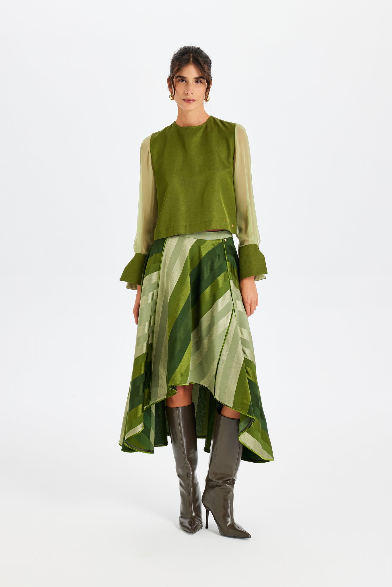 Silk Sleeve Detailed Kutnu Square Blouse