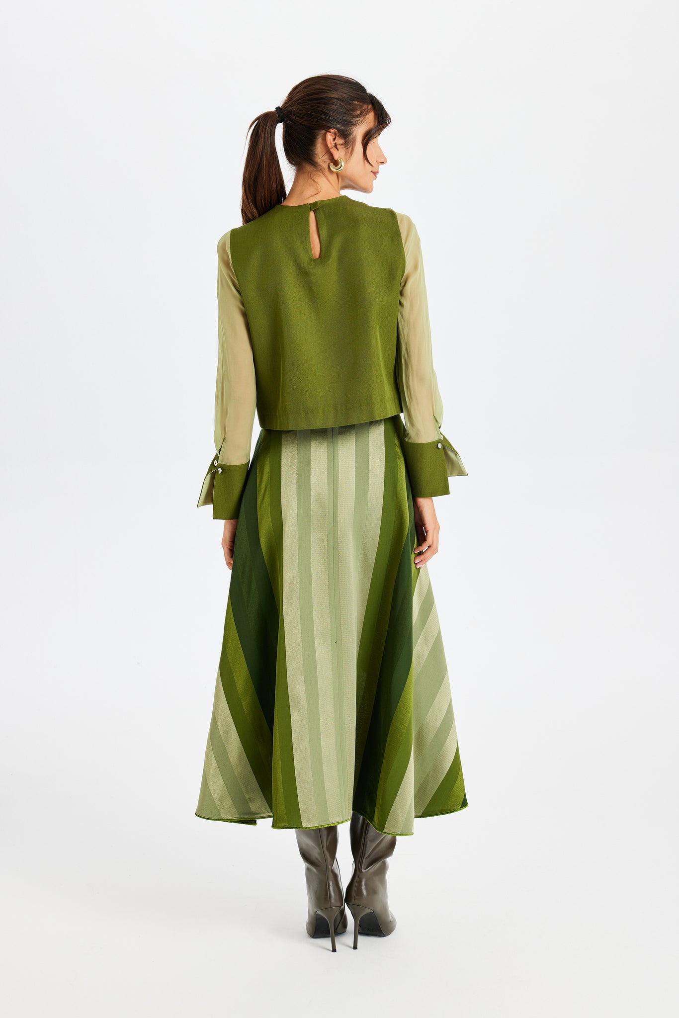 Silk Sleeve Detailed Kutnu Square Blouse