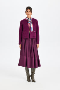 Stone-Embroidered Burgundy Knit Jacket
