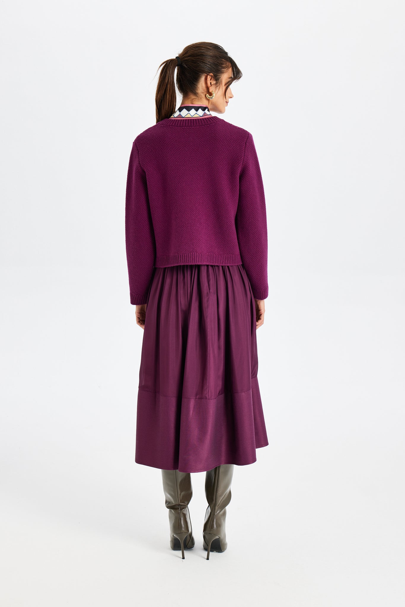 Stone-Embroidered Burgundy Knit Jacket
