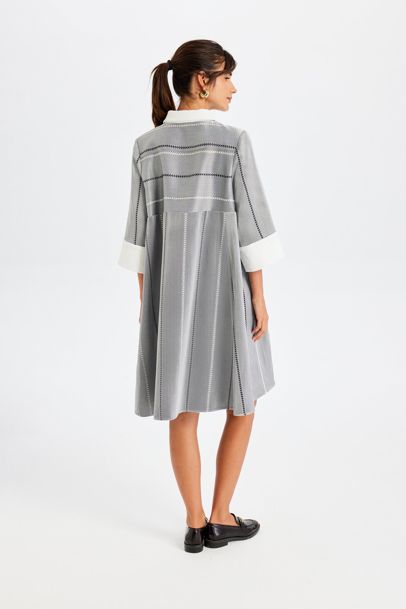 Velvet Detail Polo Neck Kutnu Gray Dress