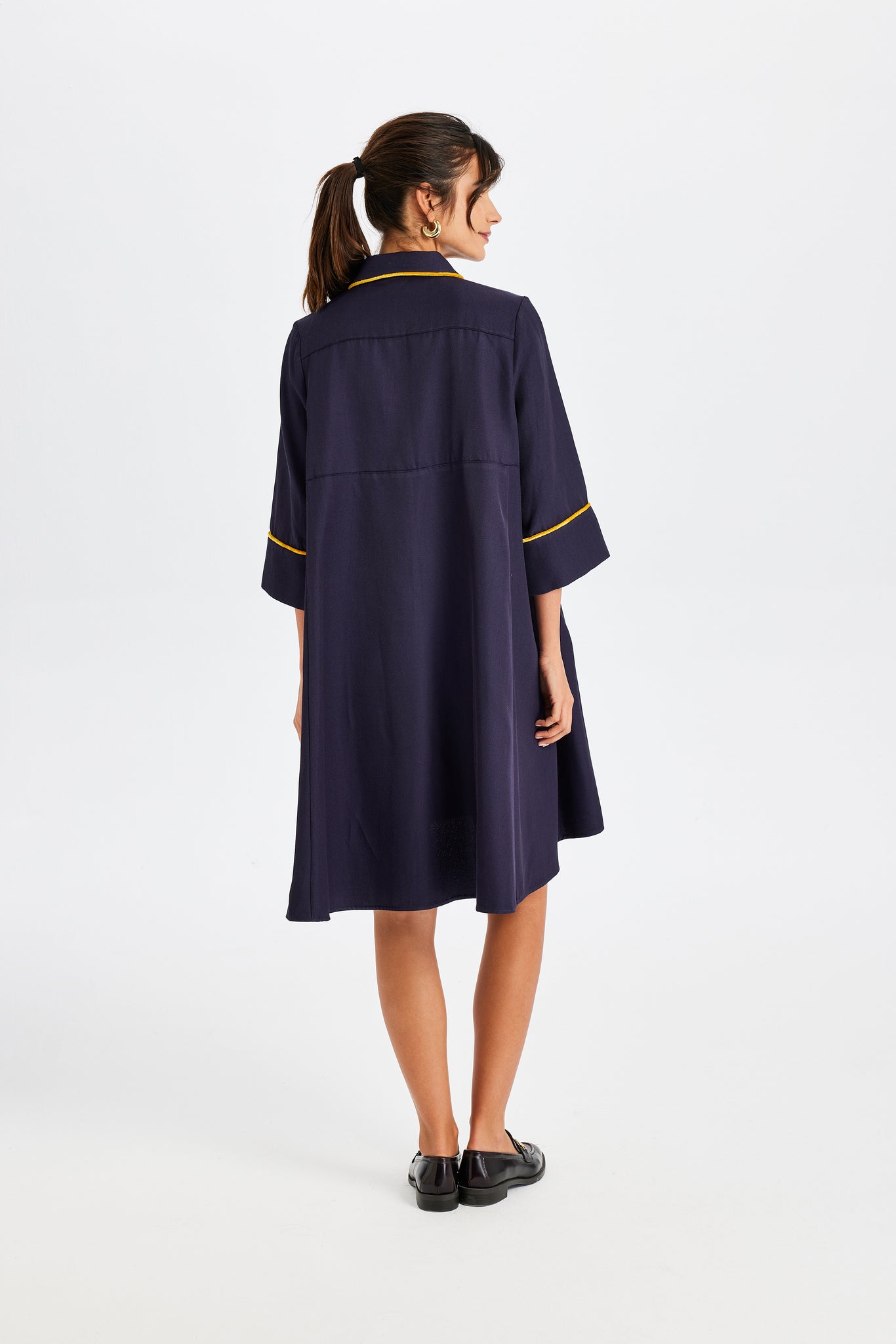 Velvet Detail Polo Neck Kutnu Navy Dress