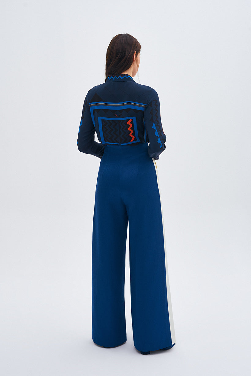 Button Detailed Wide-Cut Blue Kutnu Pants