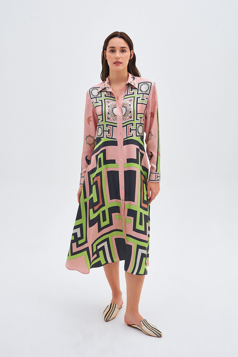 Zeugma Geometric Pattern Silk Long Dress