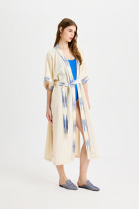 Blue Ikat Detailed Long Peshtemal Kimono