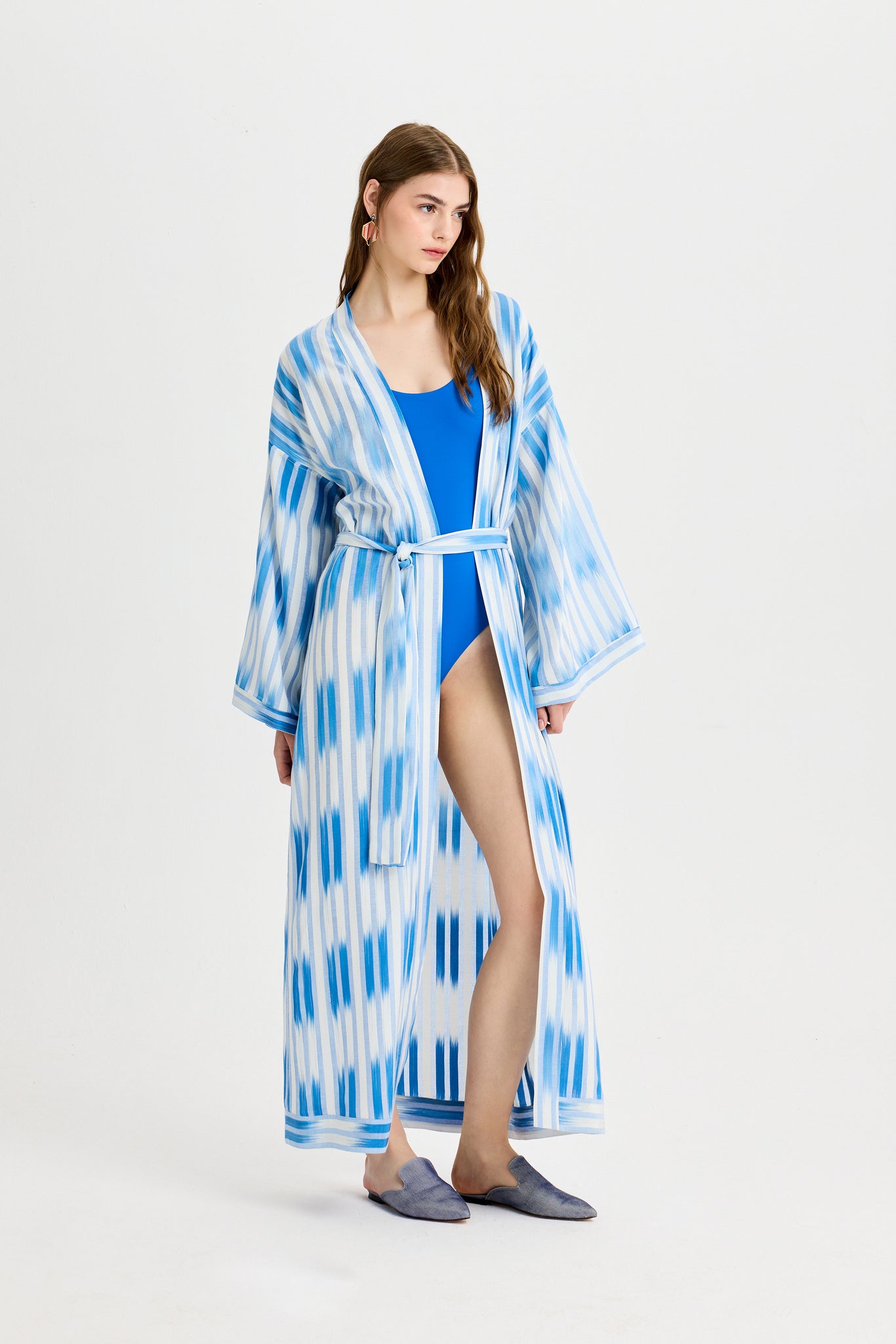 Blue Ikat Detailed Kutnu Kimono