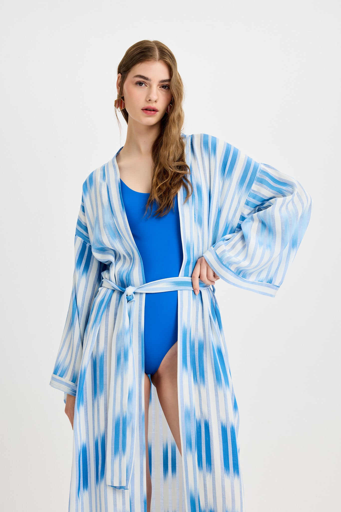 Blue Ikat Detailed Kutnu Kimono