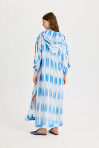 Blue Ikat Detailed Hooded Kutnu Kimono Dress