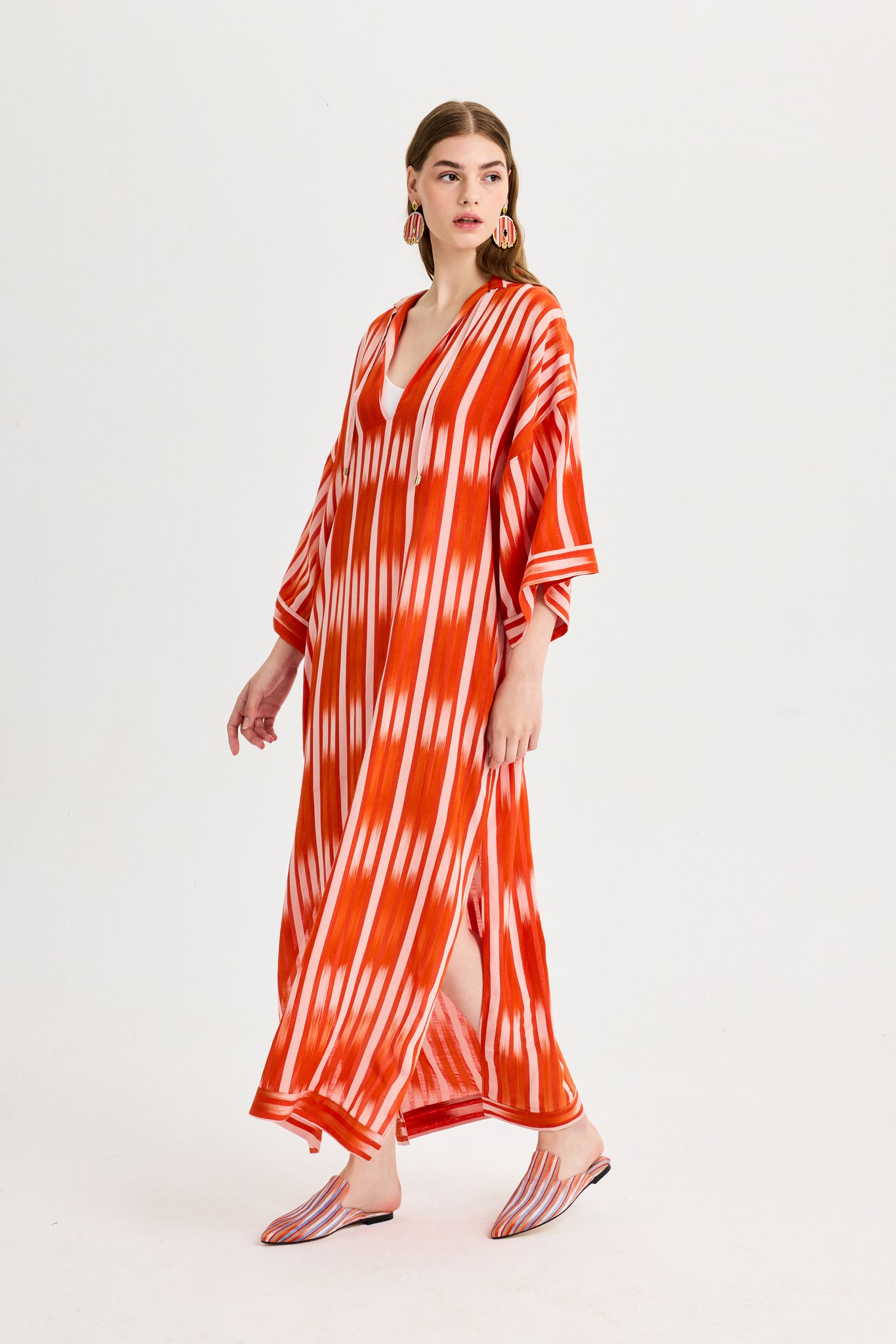 Orange Ikat Detailed Kutnu Kimono Dress