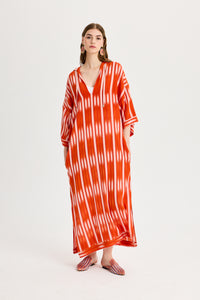 Orange Ikat Detailed Kutnu Kimono Dress