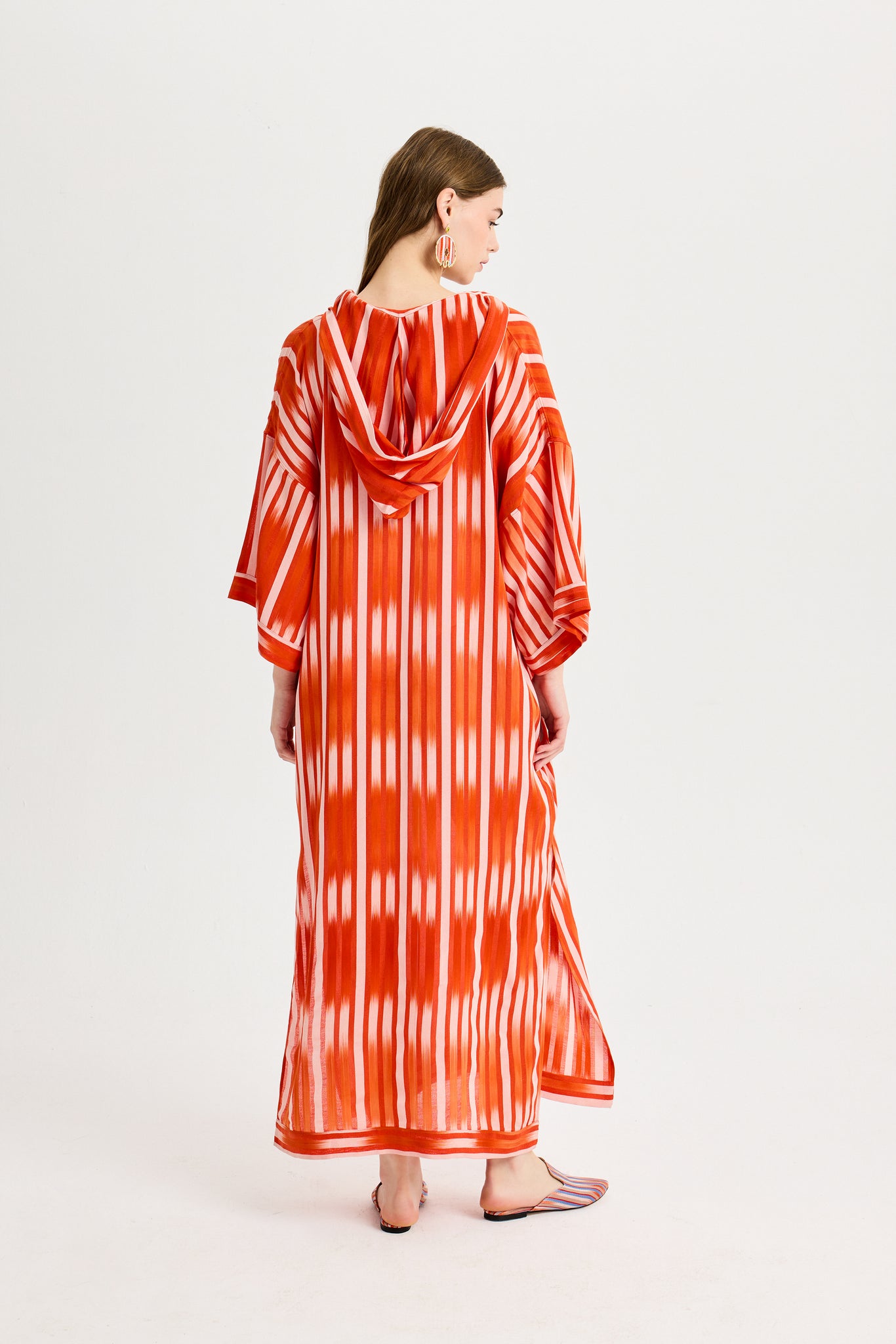 Orange Ikat Detailed Kutnu Kimono Dress