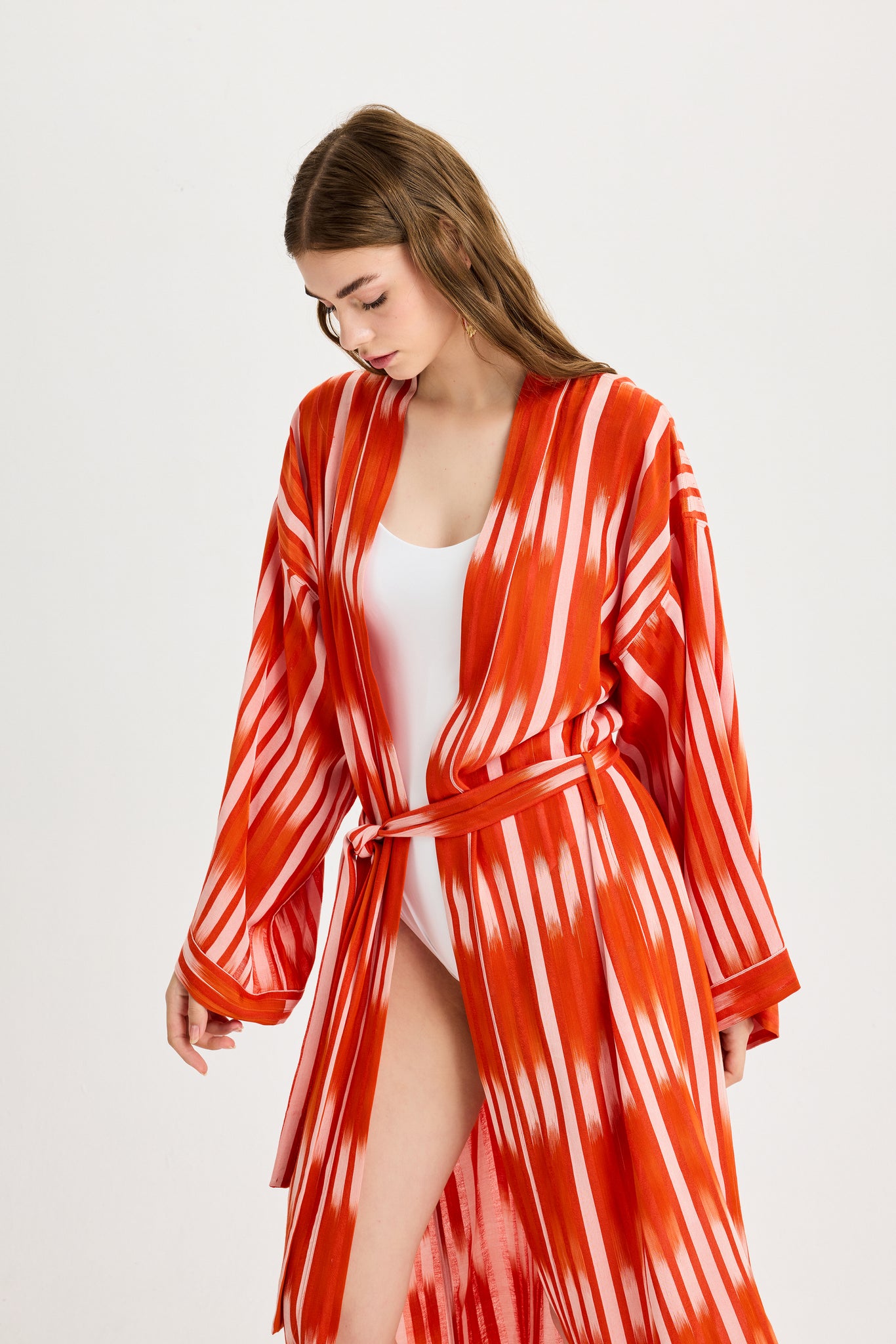 Orange Ikat Detailed Kutnu Kimono