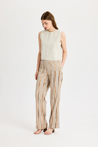 Elastic Waist Brown Pants