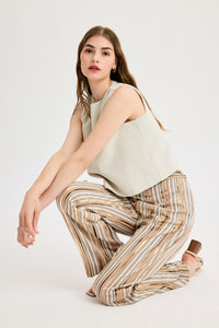 Elastic Waist Brown Pants