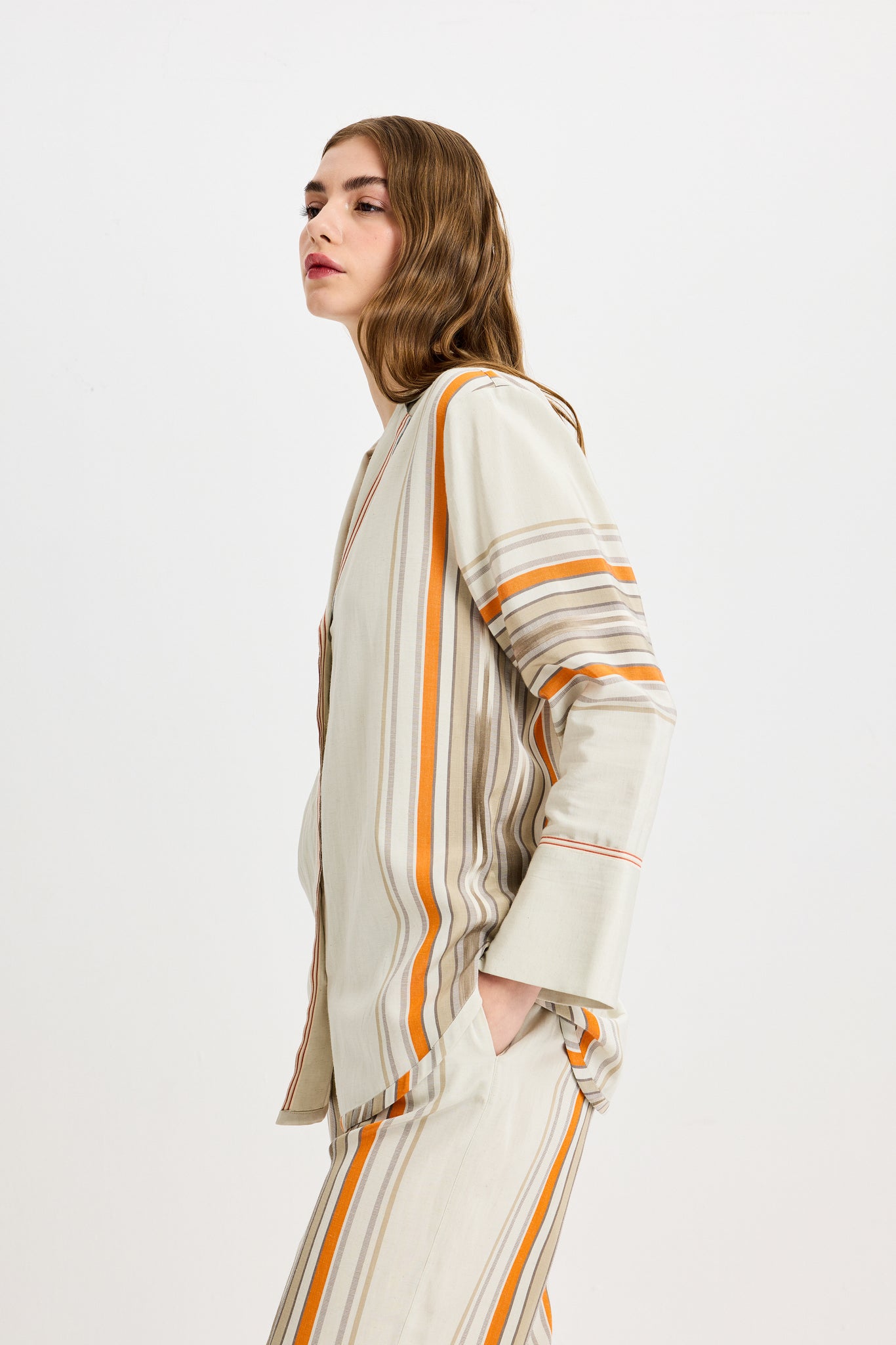 Elastic Waist Gray Orange Pants