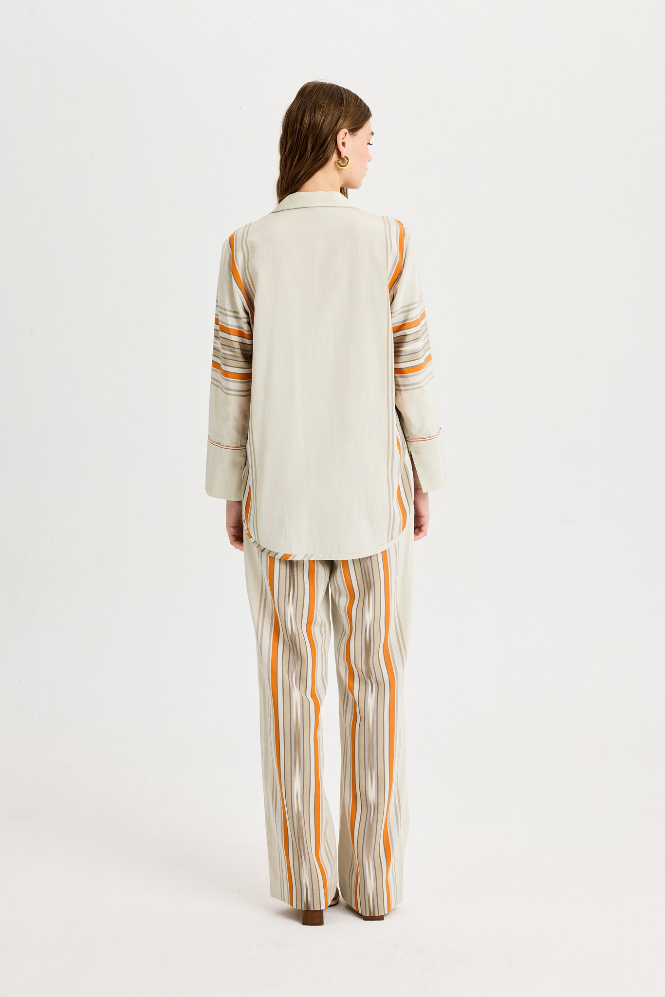 Elastic Waist Gray Orange Pants
