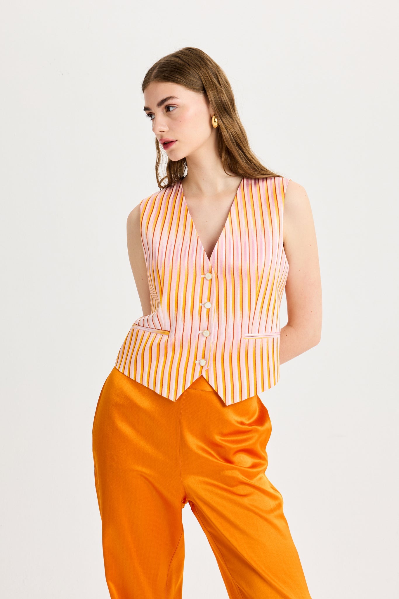 Elastic Waist Orange Pants