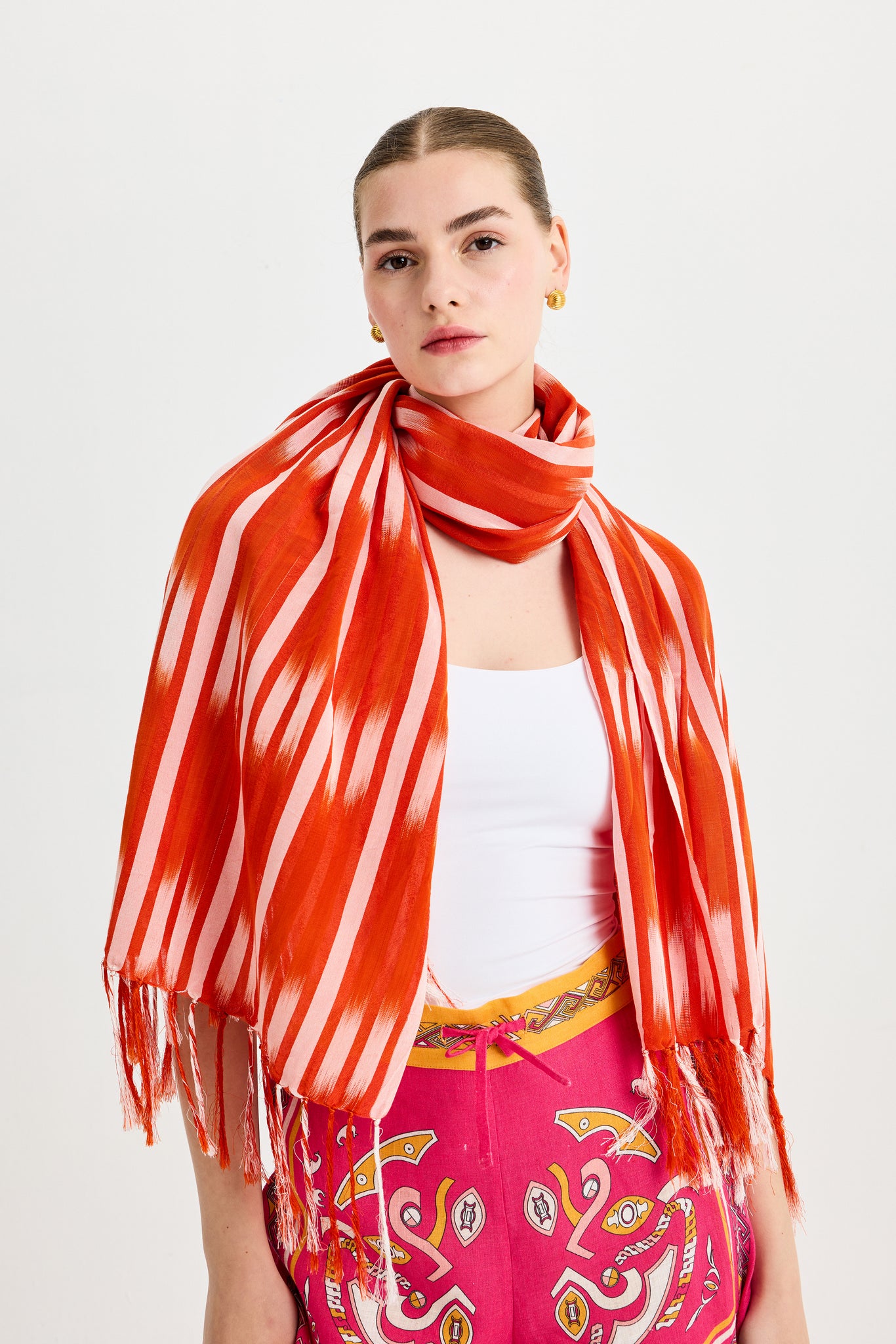 Orange Ikat Detailed Kutnu Shawl